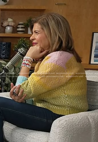 Hoda’s multicolor colorblcok knit sweater on Today