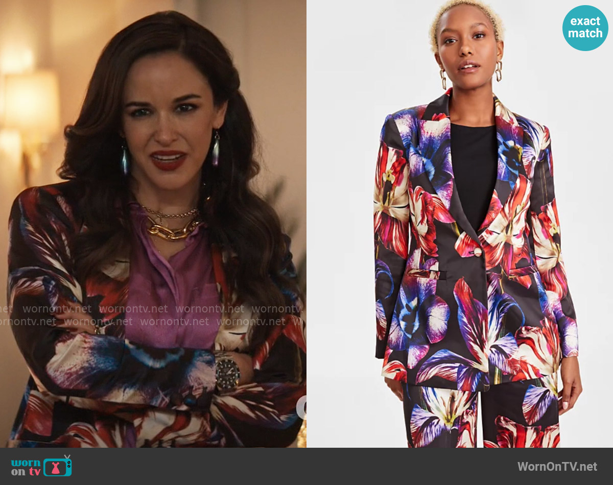 INC International Concepts Printed Satin Blazer worn by Birdie (Melissa Fumero) on Grosse Pointe Garden Society