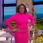 Jennifer’s pink tweed skirt and mesh top on The Jennifer Hudson Show