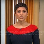 Jericka Duncan’s navy and red colorblock dress on CBS Mornings