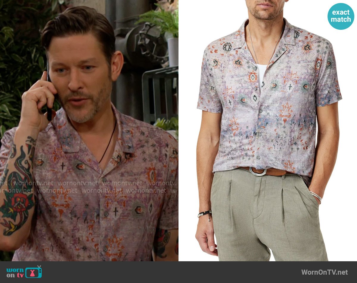 John Varvatos Espino Shirt in Lavender worn by Daniel Romalotti (Michael Graziadei) on The Young and the Restless