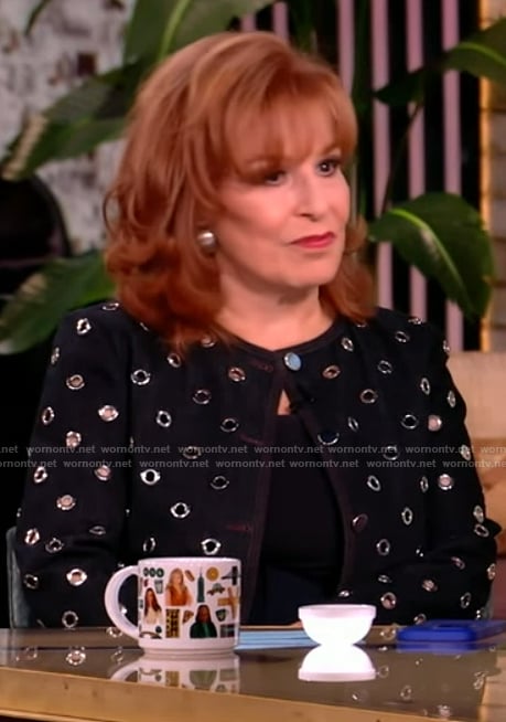 Joy's black grommet embellished jacket on The View