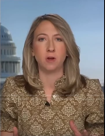 Julia Ainsley's green floral print short sleeve dress on NBC News Daily