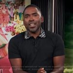 Justin’s black plaid collar polo on E! News