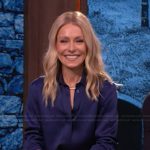 Kelly’s navy satin blouse on Live with Kelly and Mark
