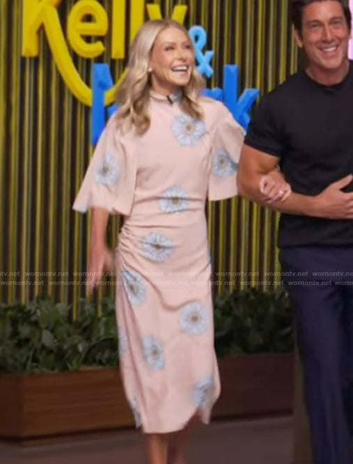 Kelly's pink floral print high neck dress on Live with Kelly and Mark