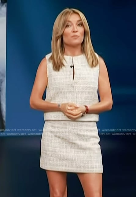 Kit’s tweed vest and mini skirt on Access Hollywood