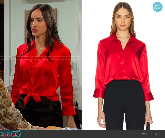 L'Agence Dani 3/4 Sleeve Blouse in High Risk Red worn by Gabi Hernandez (Cherie Jimenez) on Days of our Lives