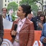 Laura’s brown leather moto jacket on Today