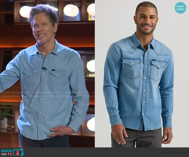 Lee All Purpose Western Denim Snap Shirt worn by Kevin Bacon on The Kelly Clarkson Show