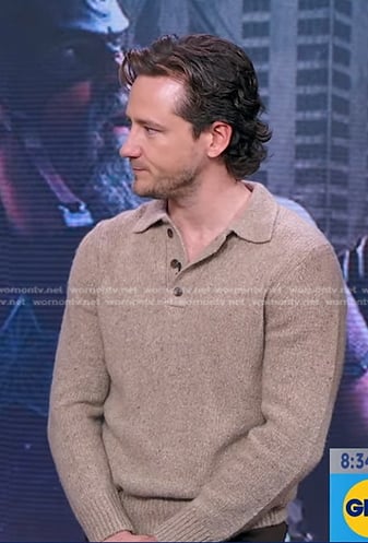 Lewis Pullman’s beige polo sweater on Good Morning America