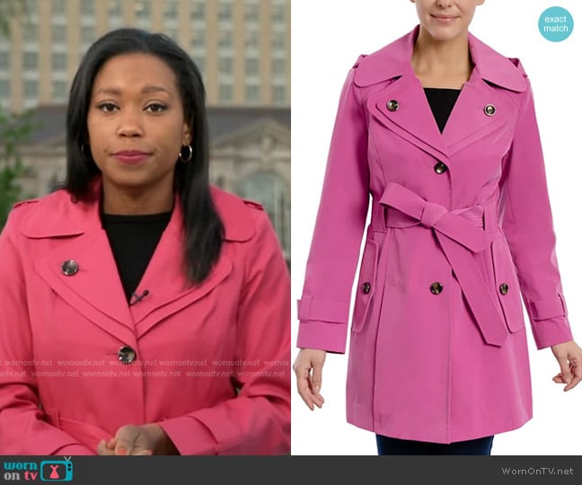 London Fog Single-Breasted Notched-Collar Belted Raincoat worn by Rachel Scott on Good Morning America