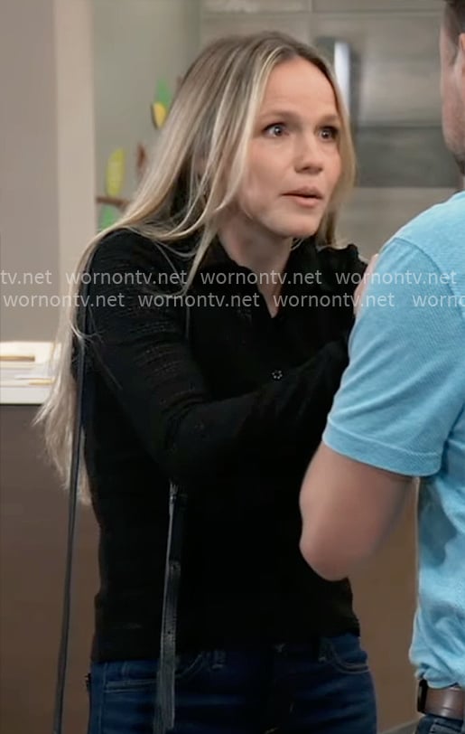 Lulu’s black pointelle knit top on General Hospital