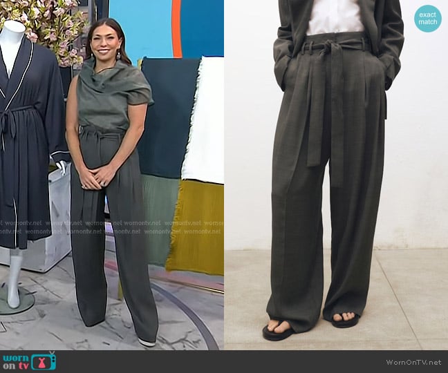 Mango Suit Trousers with Belt Clips in Khaki worn by Melissa Garcia on Today