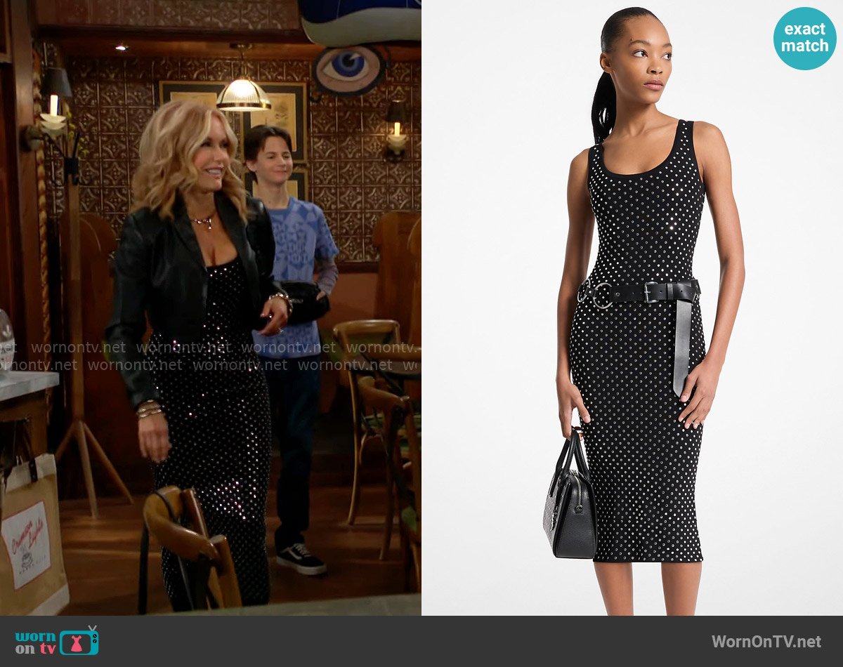 Michael Kors Studded Viscose Blend Midi Dress worn by Lauren Fenmore (Tracey Bregman) on The Young and the Restless