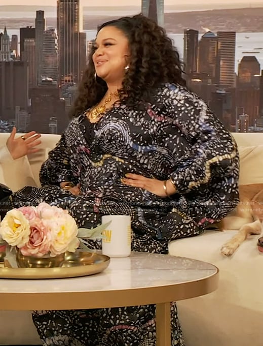 Michelle Buteau's printed maxi dress on The Drew Barrymore Show