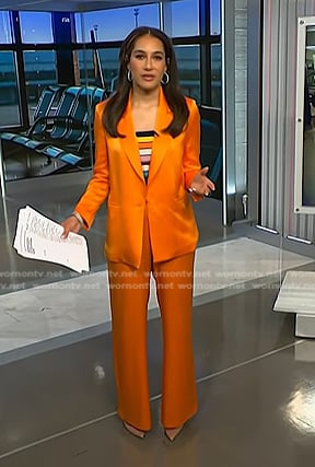 Morgan's orange satin blazer and pant suit on NBC News Daily