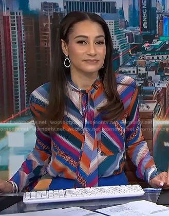Morgan's striped tie neck blouse on NBC News Daily