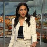 Morgan’s white windowpane tweed jacket and skirt on NBC News Daily