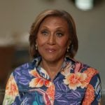 Robin’s blue floral print shirt on Good Morning America