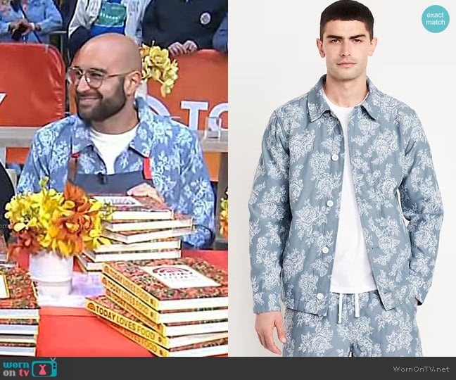 Old Navy Textured Floral Shirt Jacket in blue floral worn by Edy Massih on Today