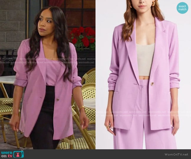 Open Edit Relaxed Fit Blazer in Pink Gale worn by Jada Hunter (Elia Cantu) on Days of our Lives