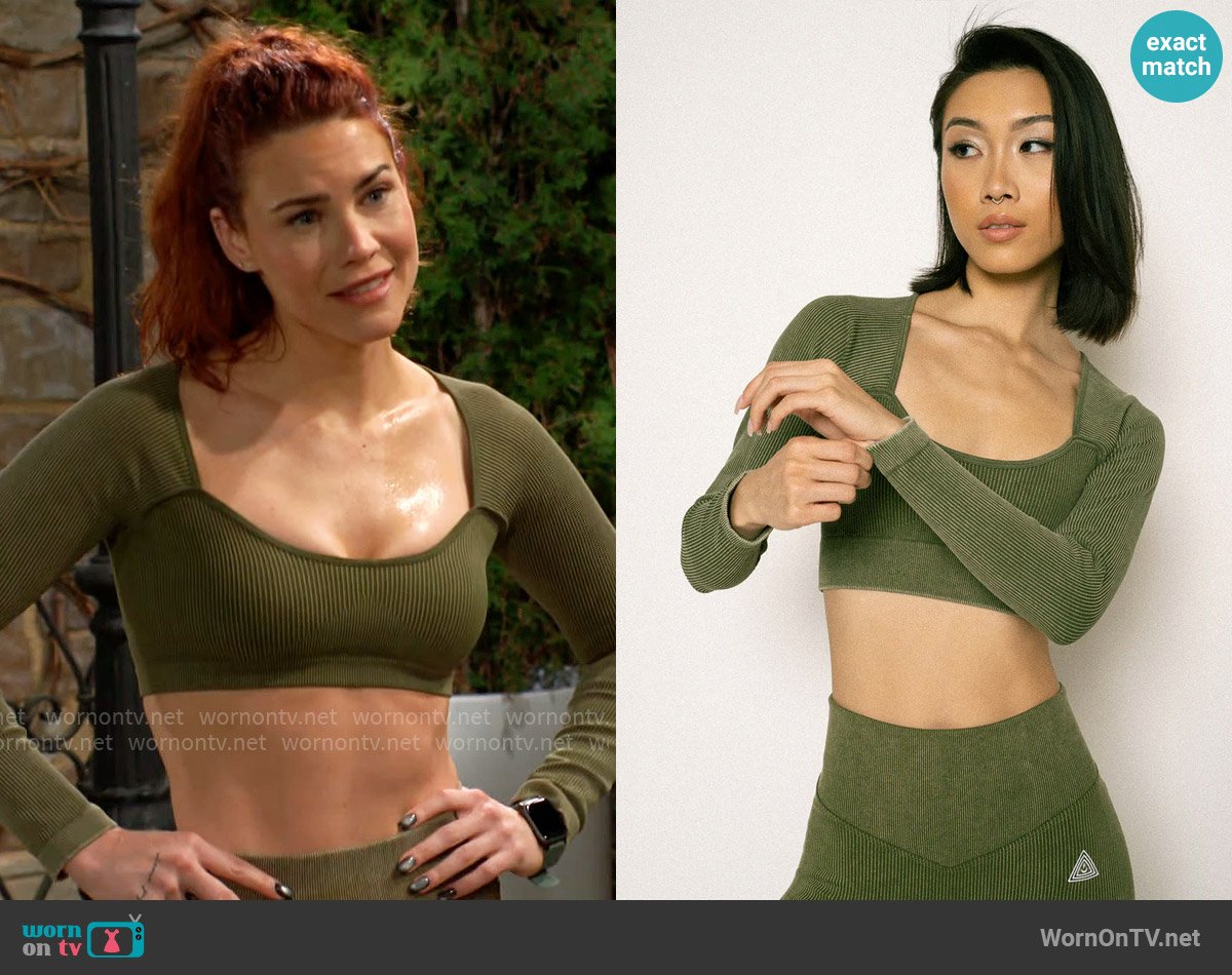 By Oriana Collection Youngle Palm Long Sleeve Crop worn by Sally Spectra (Courtney Hope) on The Young and the Restless