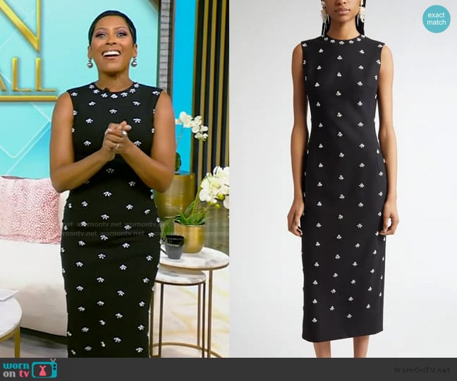 Oscar de la Renta Pearl Embellished Midi Dress worn by Tamron Hall on Tamron Hall Show