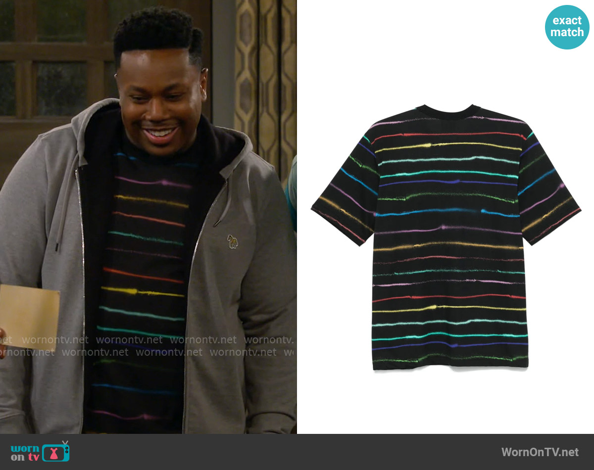 PS Paul Smith Grey Cotton Zip-Front Zebra Logo Hoodie worn by Marty (Marcel Spears) on The Neighborhood