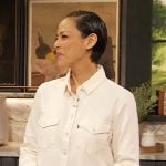 Pilar Valdes’s white denim shirt on The Drew Barrymore Show