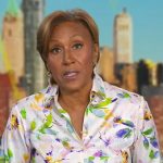 Robin’s pink floral print blouse on Good Morning America