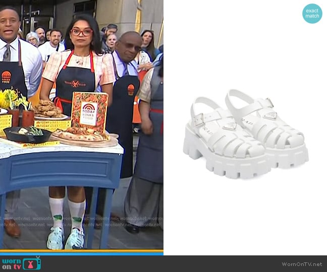 Prada Monolith Caged Rubber Sandals worn by Priyanka Naik on Today
