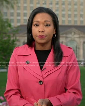 Rachel’s pink trench coat on Good Morning America