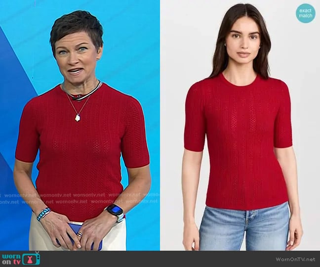 Rag & Bone Tina Short Sleeve Crew Pullover in Red worn by Stephanie Gosk on Today