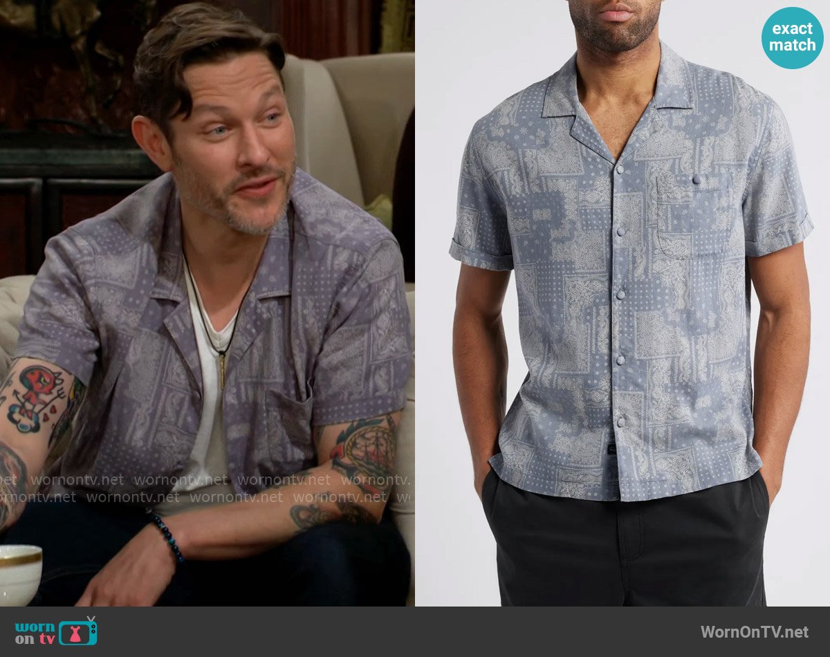 Rails Ace Shirt in Patchwork Bandana worn by Daniel Romalotti (Michael Graziadei) on The Young and the Restless