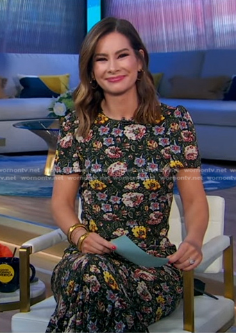 Rebecca's black floral midi dress on Good Morning America