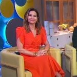 Rebecca Jarvis’s orange ruched front dress on Good Morning America