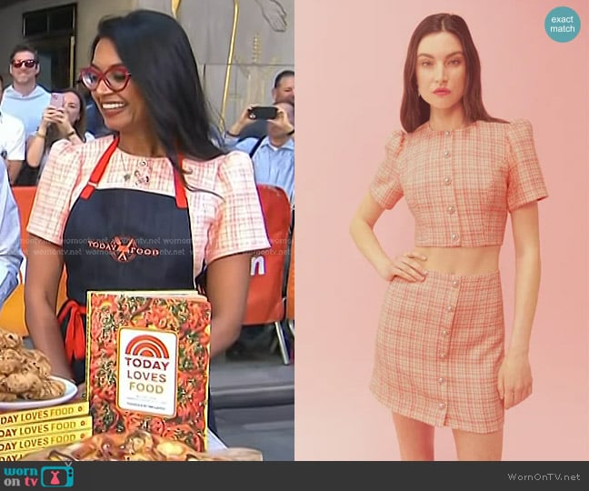 Reformation Nicky Two Piece in Pink Tweed worn by Priyanka Naik on Today