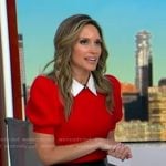Rhiannon’s red cable knit puff sleeve sweater on Good Morning America