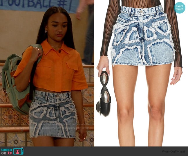 RTA Distressed Logo Denim Skirt worn by Tori (Lauryn Hardy) on All American