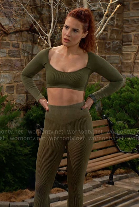 Sally’s green crop top and leggings top on The Young and the Restless