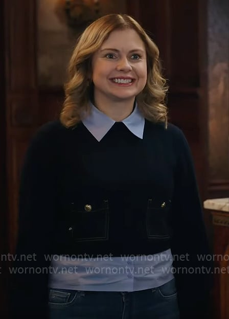 Sam's navy patch pocket sweater on Ghosts
