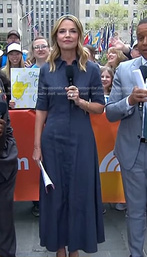 Savannah’s navy midi shirtdress on Today