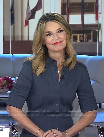 Savannah's navy midi shirtdress on Today