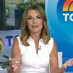 Savannah’s white half-zip top pink midi skirt on Today