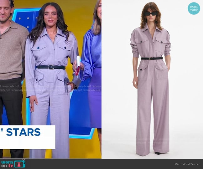 Self Portrait Twill Jumpsuit in Lilac worn by Hannah John-Kamen on Good Morning America