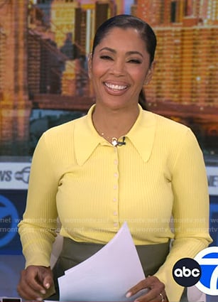 Shirleen Allicot's yellow ribbed polo top on Good Morning America