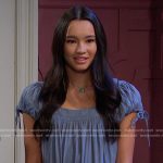 Sophia’s blue puff short sleeve top on Days of our Lives