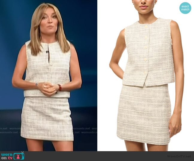 Staud Veronica Tweed Vest worn by Kit Hoover on Access Hollywood