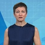 Stephanie’s navy pleated sleeveless top on Today